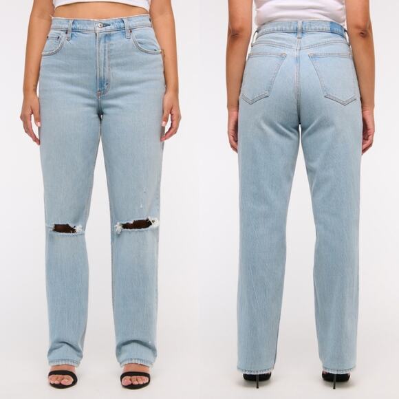 Abercrombie & Fitch Light Wash Ultra High Rise 90s Straight Jean Distressed - Picture 2 of 10